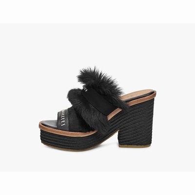 Sandálias UGG Fluff Punk Heels Mulher Pretas | PT-YUKBD